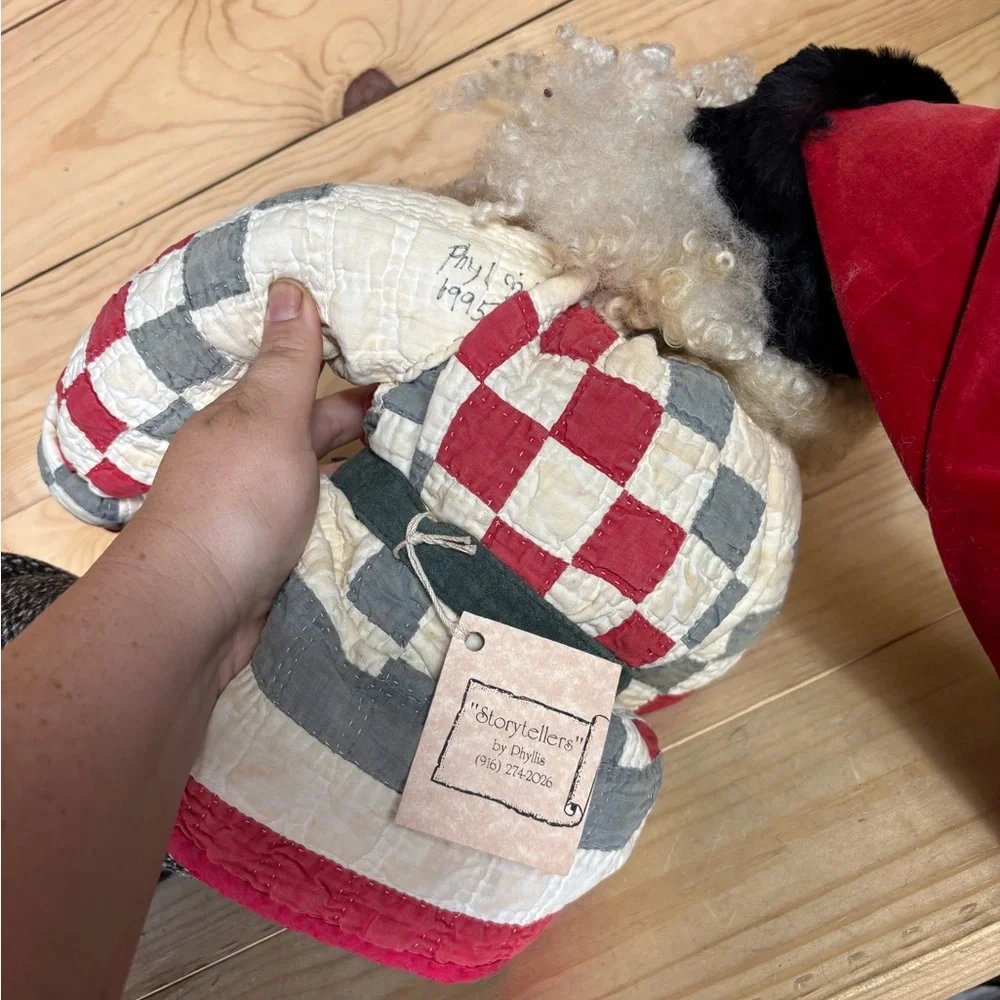 Vintage Storytellers‎ Santa Doll with Patchwork Quilt jacket and molded face